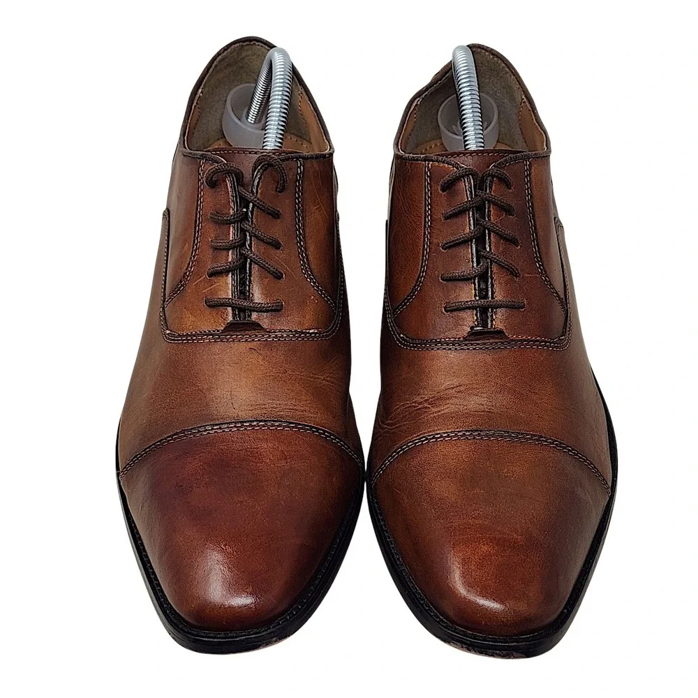 Steve Madden Oxford Shoes 13 Men Cognac Leather Cap Toe P-Quins Dress Business